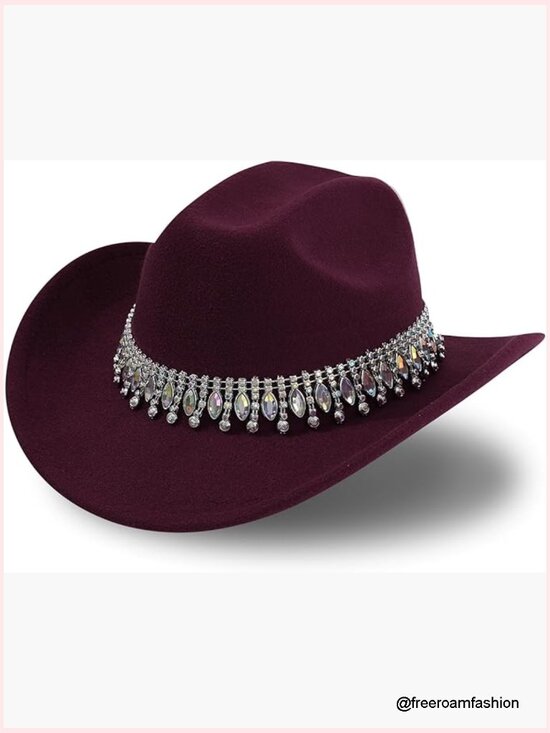 Rhinestone Cowgirl Hat Sequin Western Cowboy Wide Brim Adjustable main image 4